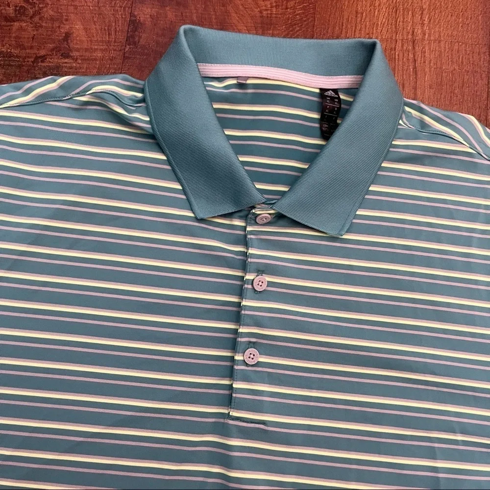 Adidas men polo shirt XL extra large SS short sleeve green yellow gray shirt